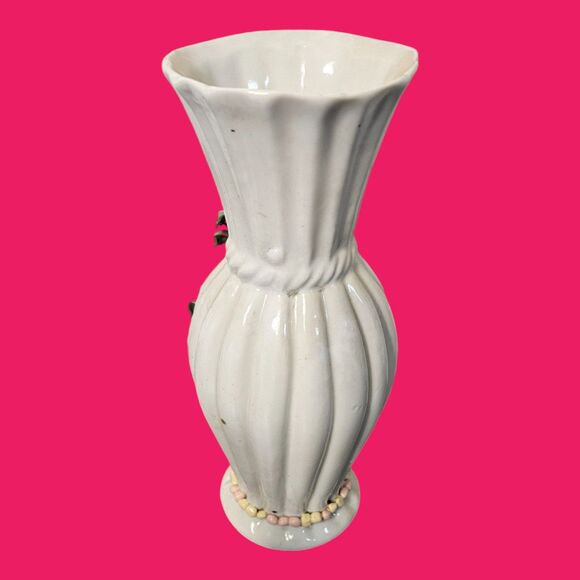 Sophia-Ann Floral Vase White with Pink 3D Flowers --ITEM #3537 - Picture 5 of 8